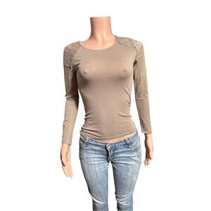 Splash women's long sleeve tan top with lace detailing M